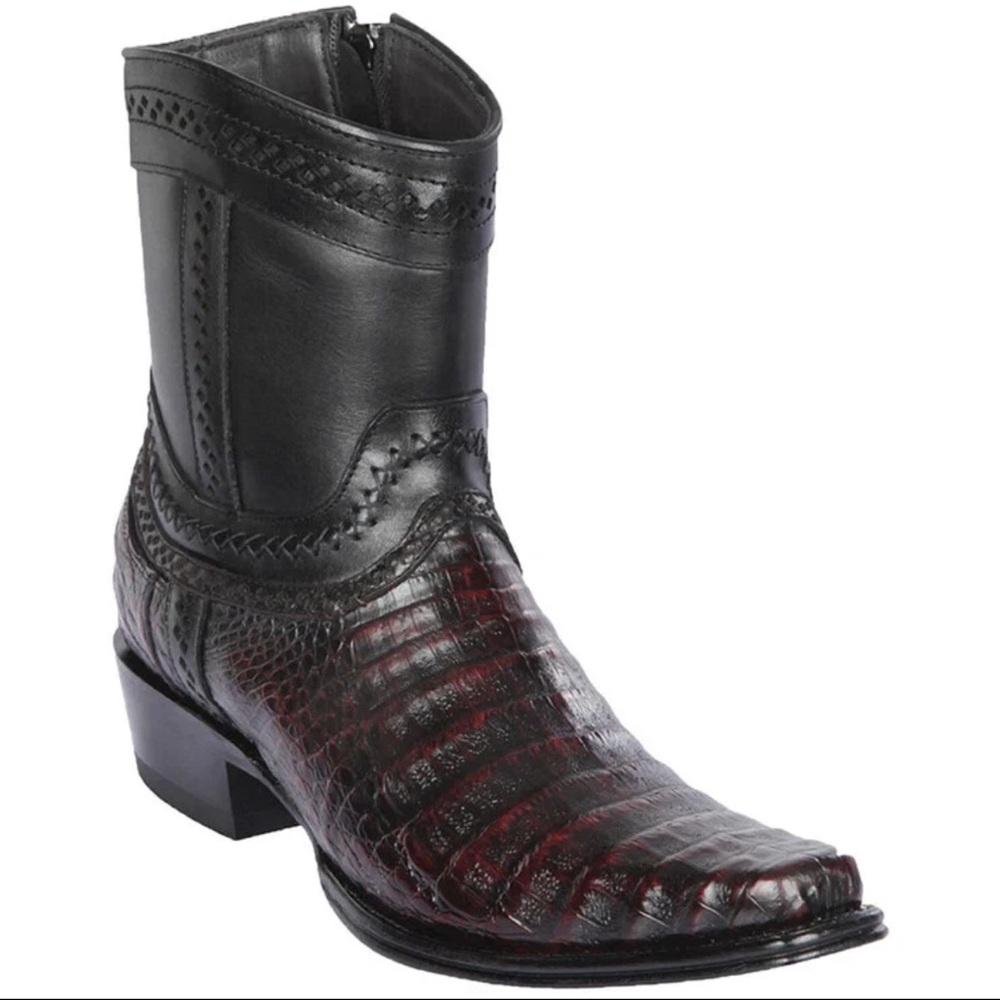 Men's Black and Cherry Red Western Leather Boots